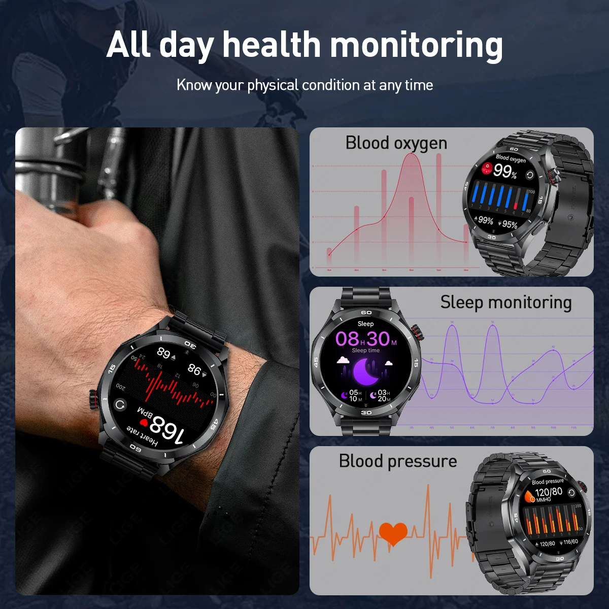 LIGE For HUAWEI Smart Watch Men 360*360 1.52" HD Screen Heart Rate Bluetooth Call Waterproof Man Business Smartwatch 2025 New