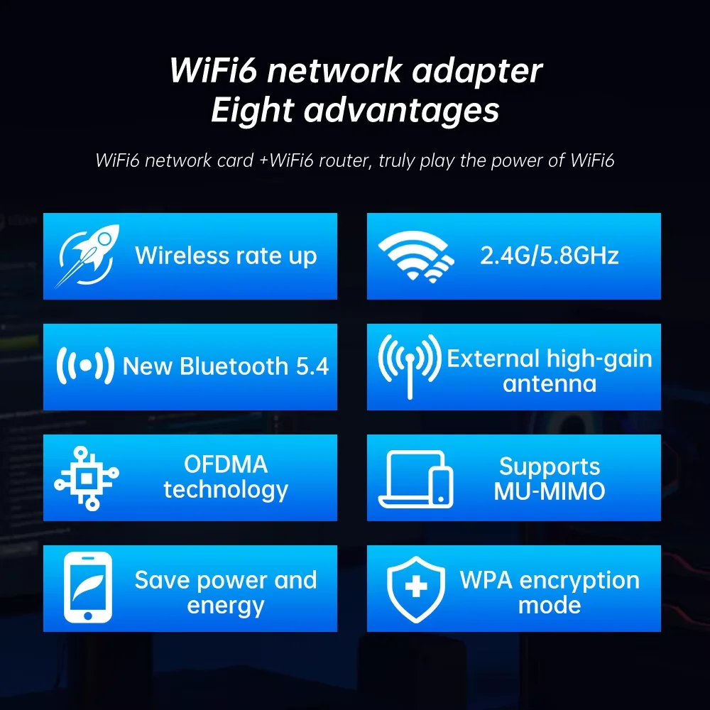 AX900 WiFi 6 블루투스 5.4 PCIe 카드 600Mbps 데스크탑 PC 게임용 4K 스트리밍 WPA3 Win10/11 낮은 대기 시간 듀얼 안테나 MU-MIMO