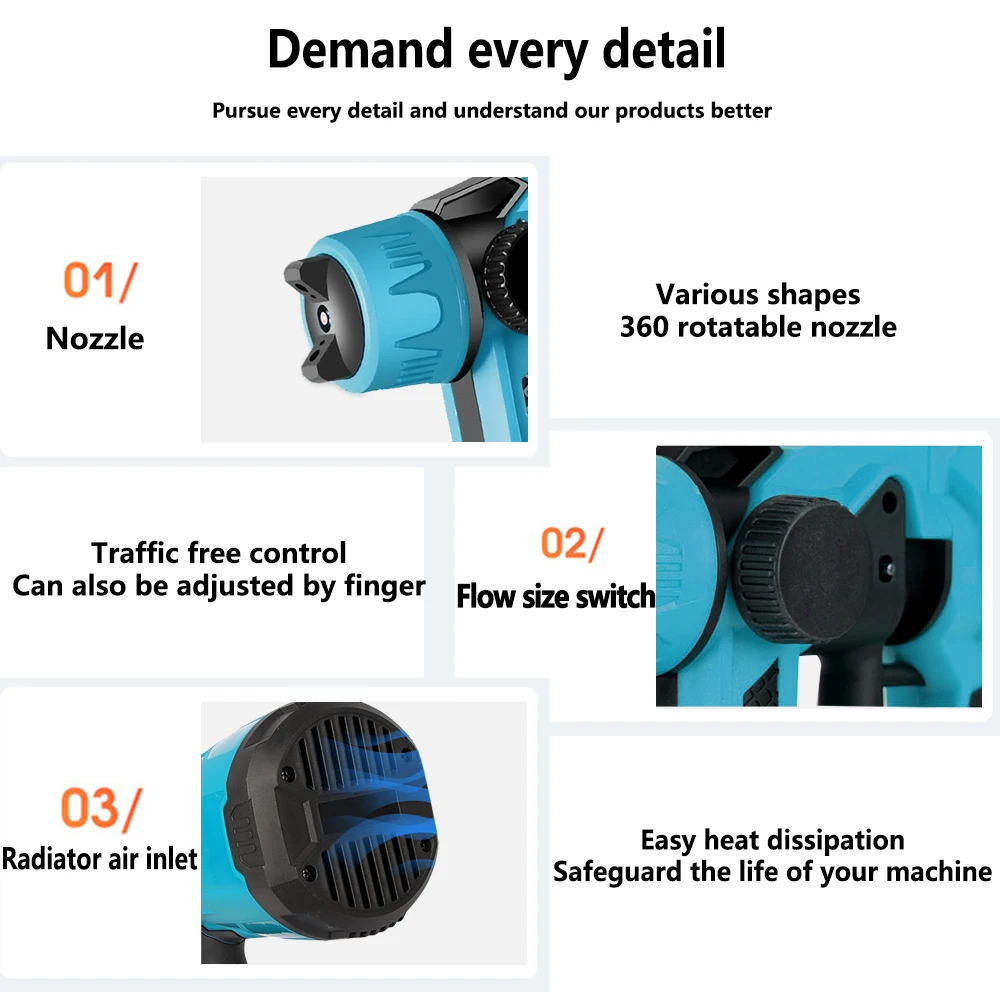 800ML Portable Electric Spray Gun Cordless Paint Sprayer HVLP Household Electric Paint Sprayer Compatible For Makita 18V Battery 6