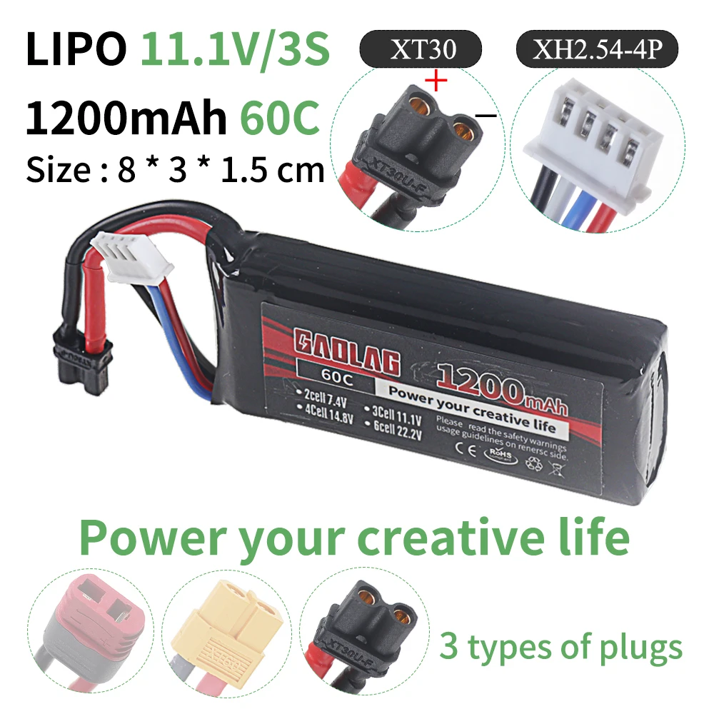 Batterie LiPo 3S 11.1V 1200mAh 60C en main, montrant sa taille compacte