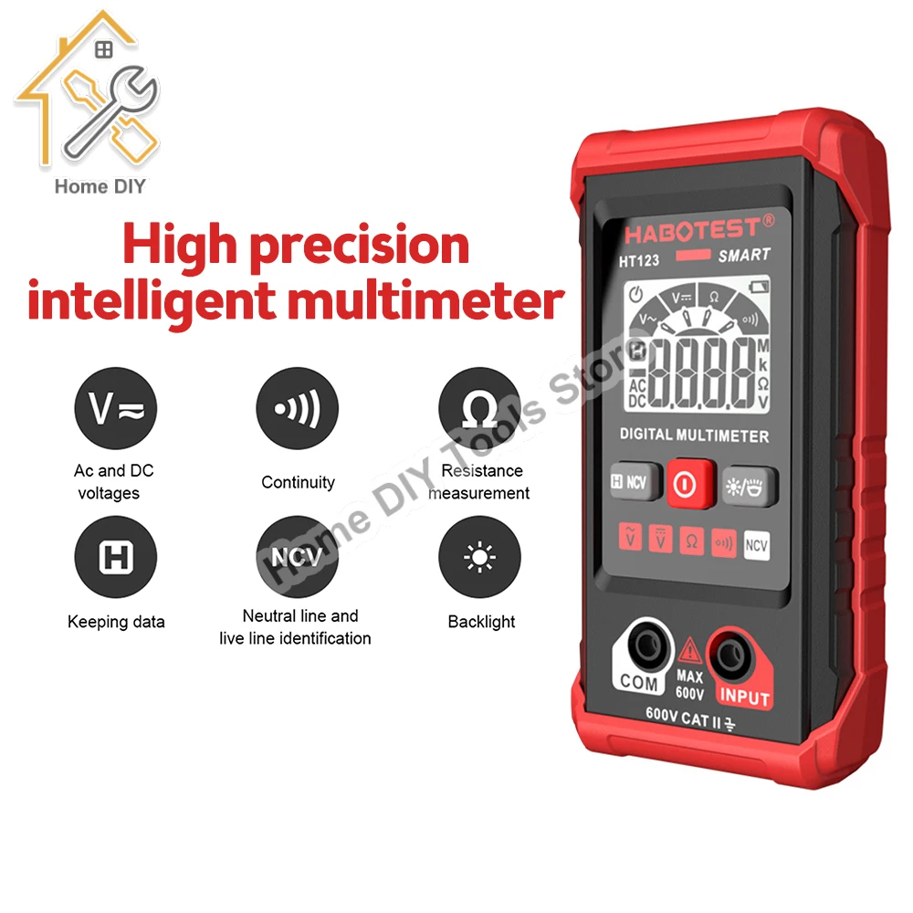 

HT123 Smart Digital Multimeter AC/DC Voltage Resistance Continuity Measurement Tester NCV Multimeter 2000 Count With Backlight