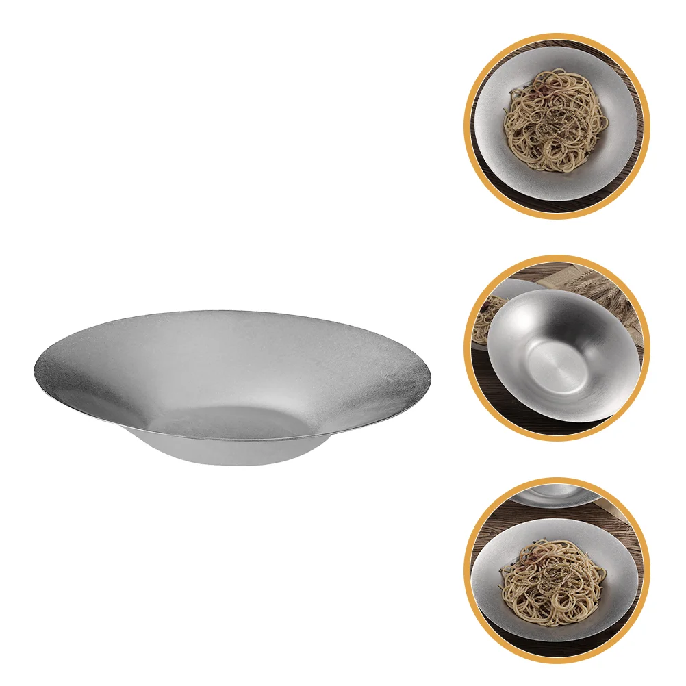 

Food Plate Shallow Salad Bowl Stainless Steel Food Plate Fruit Salad Serving Plate Food Container