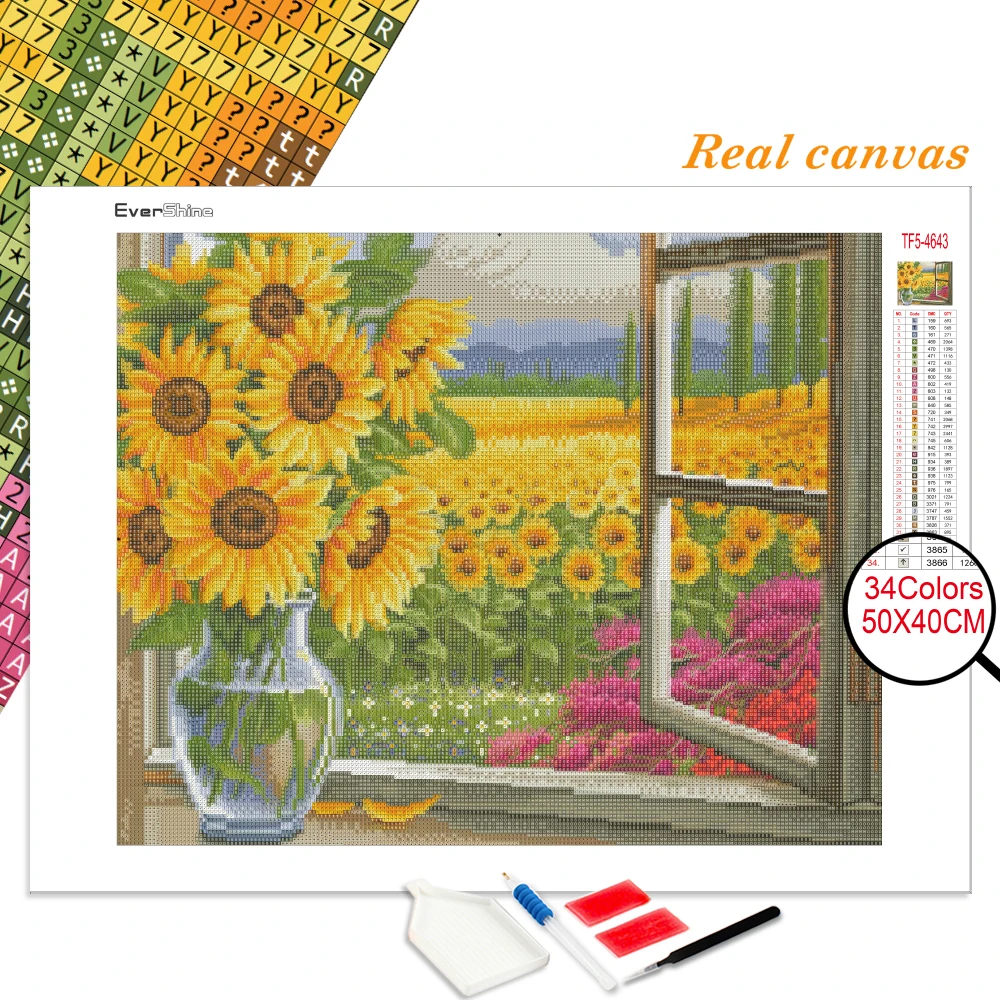 Diamond Painting EverShine Flower Rhinestone Picture Full Square Mosaic Diamond Embroidery Sunflower Cross Stitch