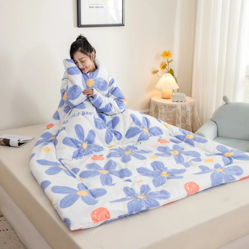 Bed comforter thickened with sleeves quilt wearable duvet floral style sofa comforter 1pc