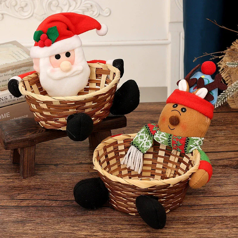 Weihnachten Dekoration Elch Schneemann Santa Claus Obst Korb Weihnachten Süßigkeiten Weiden Korb Kinder Geschenk Haushalt Lagerung Korb – Detail 9