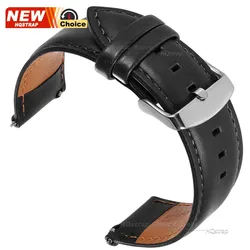 Premium Genuine Cowhide Quick Release Leather Watch Strap - Black/Brown, Multiple Sizes Available - 22mm (Black)