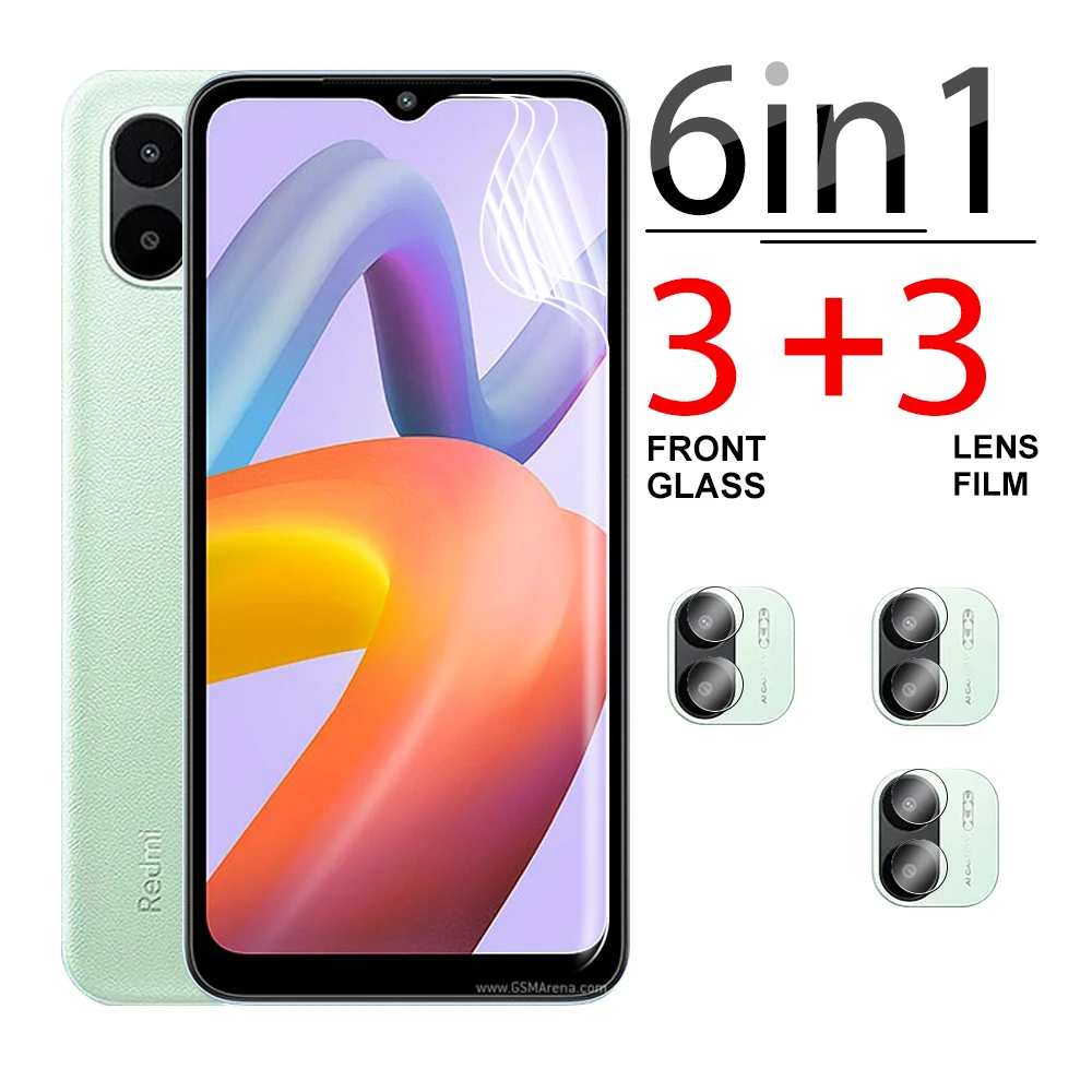 6 In1 Full Glue Cover Clear Hydrogel Film Per Xiaomi Redmi A2 Plus Proteggi Schermo Antigraffio Readmi Redmy A1 Camera Glass