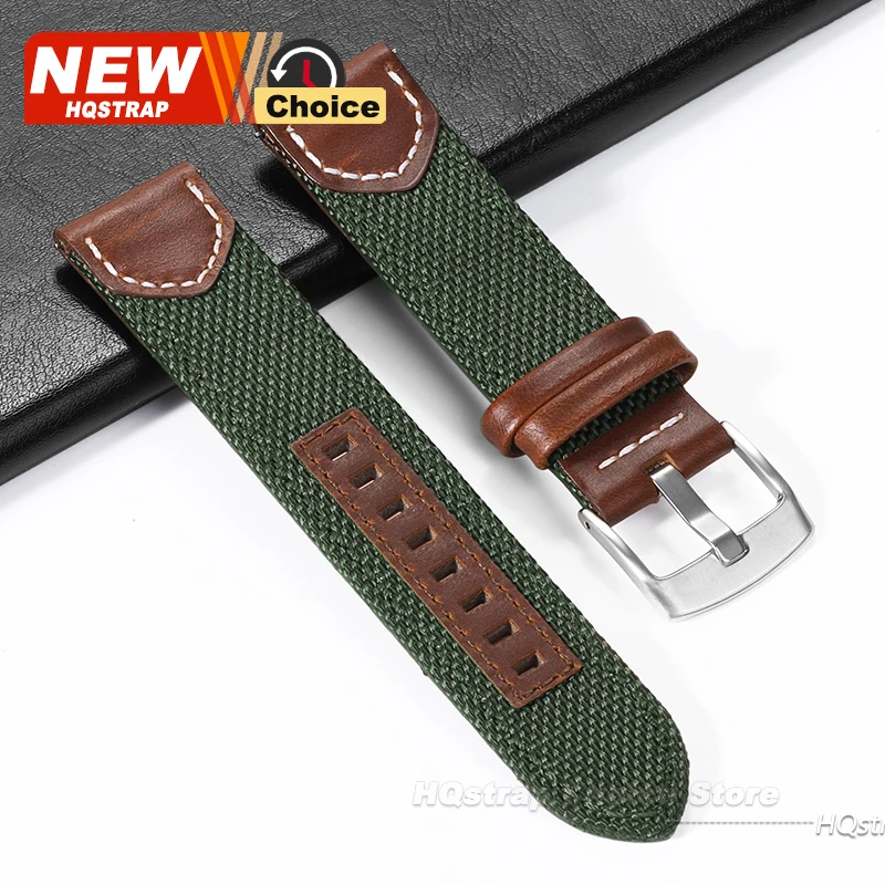 Canvas Nylon Strap with Leather Band – Universal 20mm/22mm Smartwatch Bracelet