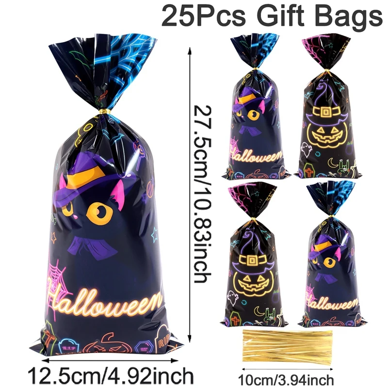 Neon-Halloween-Süßigkeitentüten Fluoreszierende Kürbis-Geist-Katzen-Tüten für Süßes oder Saures Geschenktüten Keksverpackungstüten Halloween-Dekoration 2025 – Detail 8