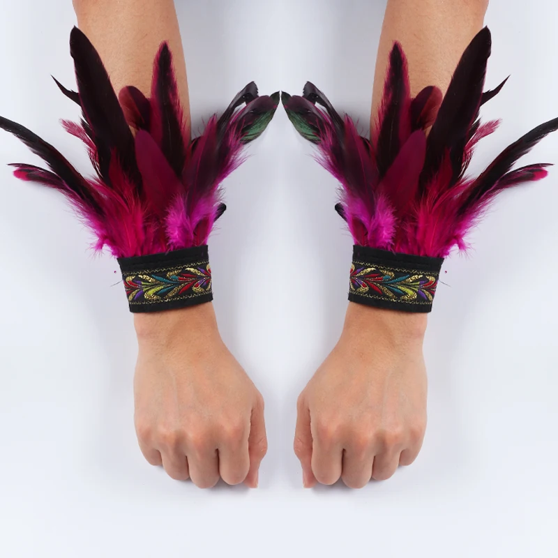 Gothic Punk Feather sunscreen arm sleeves ice sleeves armband sleeve holder Wrist Cuff Gloves Bracelet Carnival Stage Showgirl Hand Sleeves Party Cosplay Arm Warmer