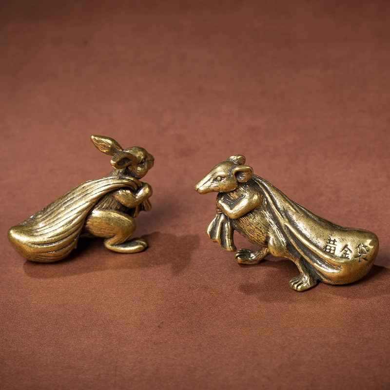 Little Fairy/Brass Solid Old Retro Lucky Zodiac Rat Rabbit Miniature Statue Personalized Tea Pet Table Pet Ornament Metal Crafts