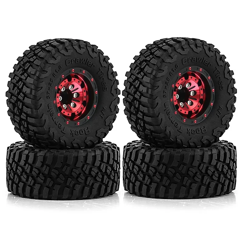 4pcs RC Car Tires & Wheels For SCX24 1/24 Scale - Aluminum Rims With Rubber Tires