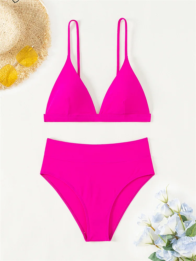 Bikini Women High Waist Swimwear 2024 New Solid Sling Bikinis Set Sexy Thong Swimsuit Bathing Suit For Female Summer Beach Wear