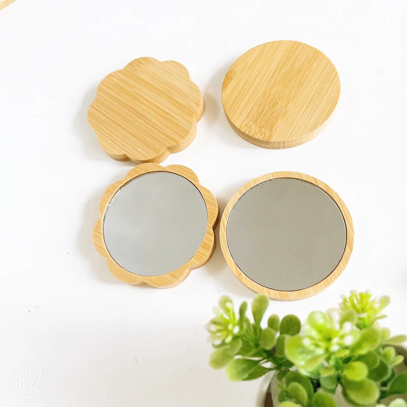 Makeup mirror hand holding mirror small portable bamboo makeup mirror handmade handle round cosmetic mirror with single handle personal vanity handheld