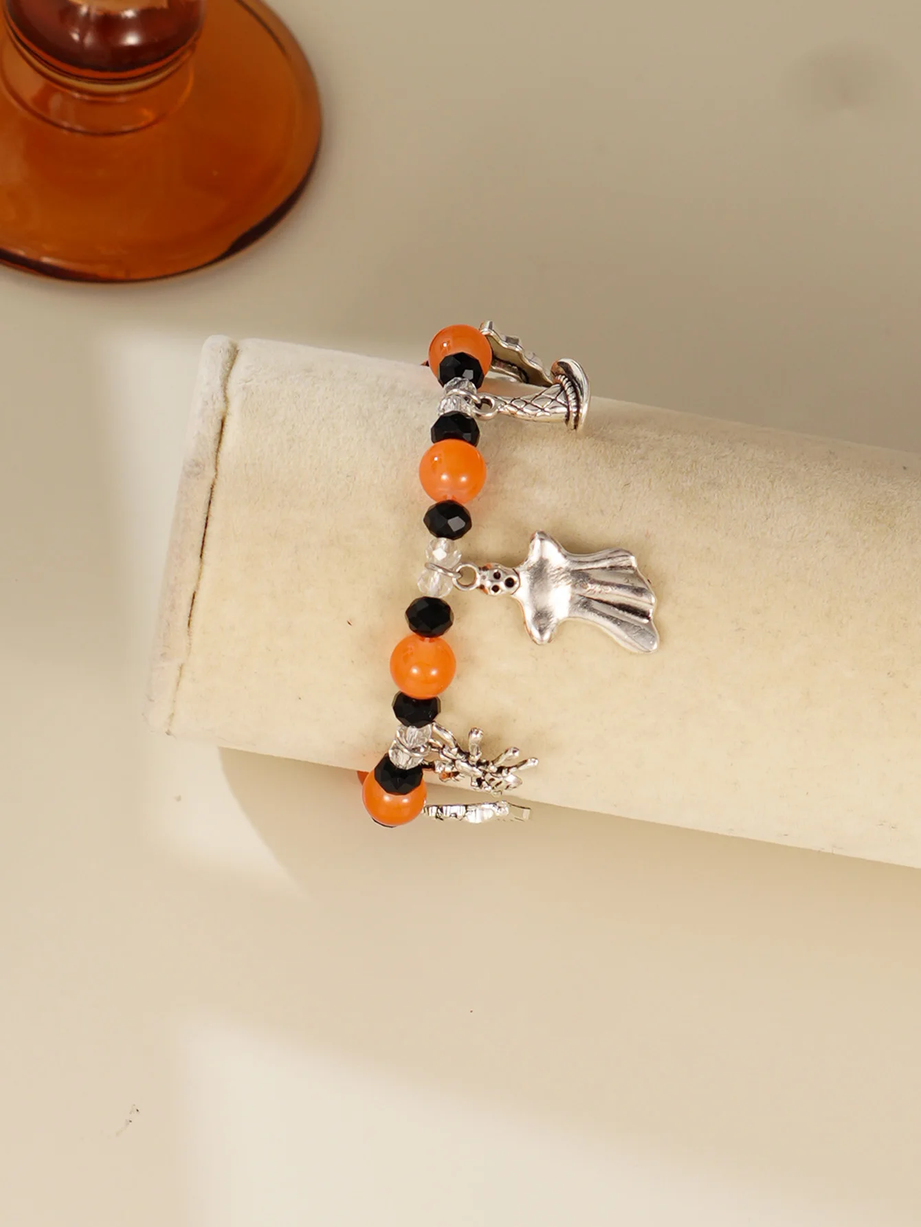 Themed Beaded Bracelet With Ghost Spider Charms For Halloween Parties