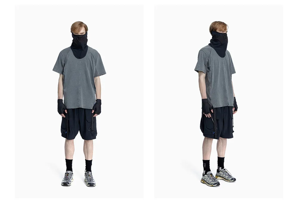 Reindee lusion 23ss 201 structural cut pure cotton t-shirt stacked structure diamond shape hem techwear gorpcore
