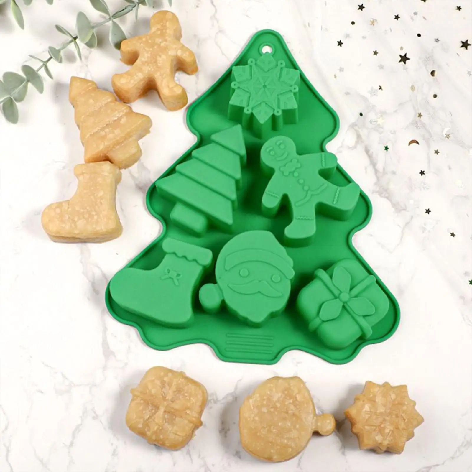 Christmas Chocolate Molds Silicone Silicone 6-Cavity Baking Supplies 3D Snowflake Tree Santa Moulds For Cupcake Topper Mousse