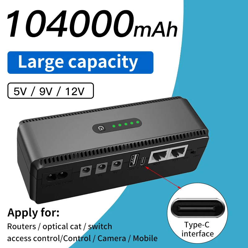 Uninterruptible Power Supply 10400mAh DC UPS Uninterruptible Power 5v 9v 12v Output Supply Battery Backup 18W Power Router Modem Built-in Adapter POE