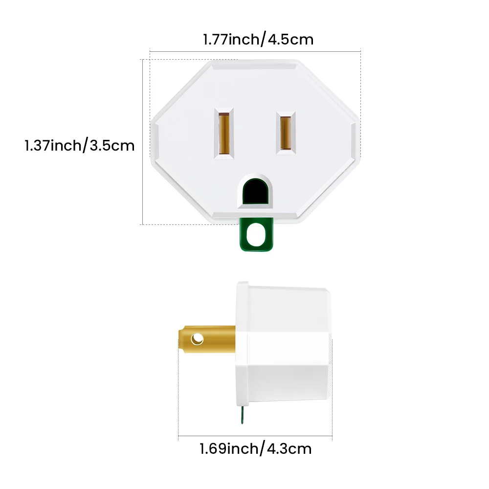3-Prong to 2-Prong Outlet Adapter 3 Pin to 2 Pin Grounding Converter Socket Wall Outlet Plug 2/4 Pack