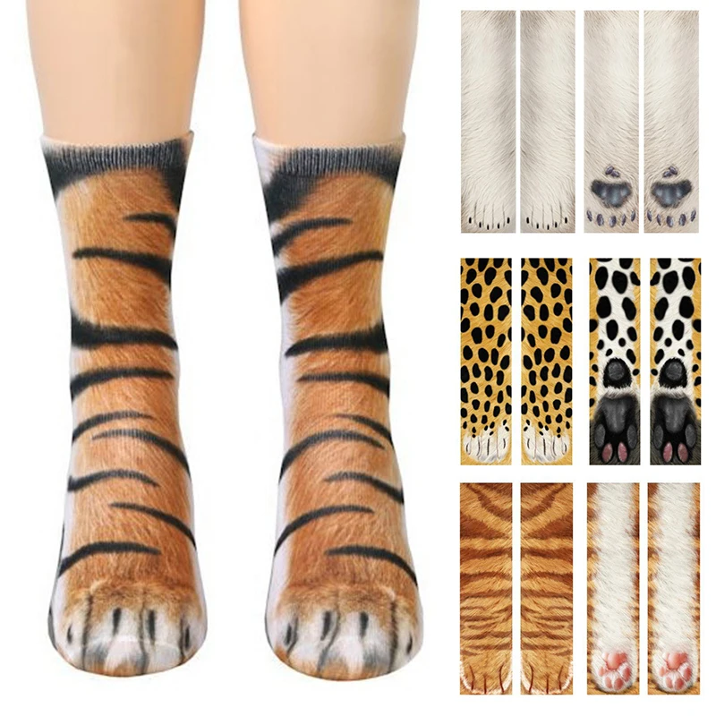 Funny 3D Printed Animal Cat Foot Socks Leopard Tiger Paw Pattern Socks