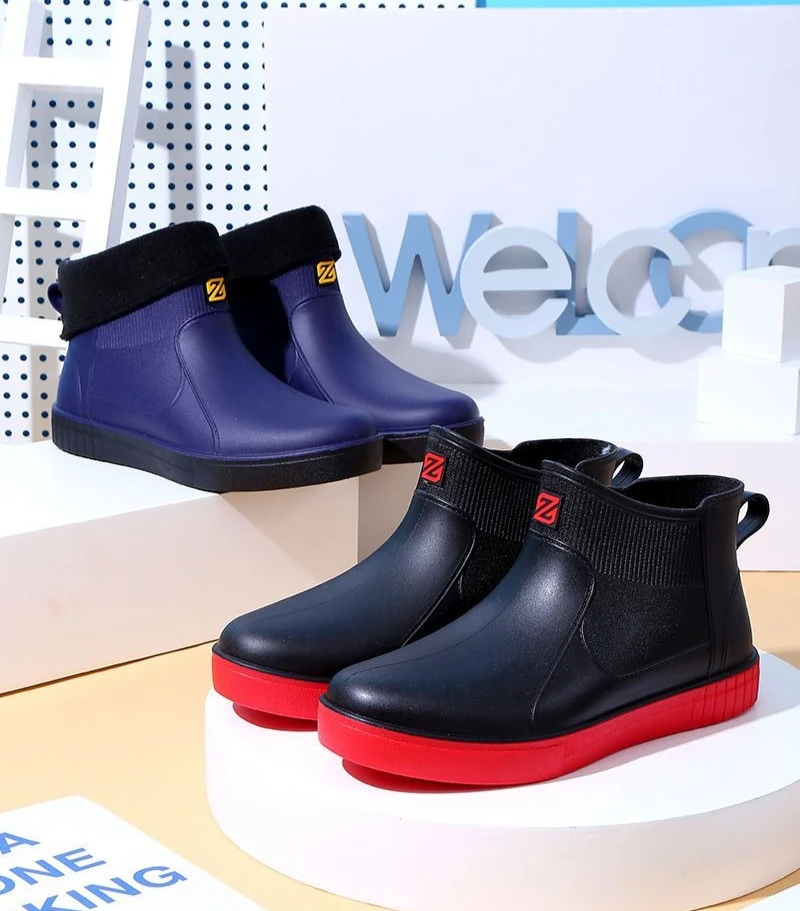 Men's Thick Platform PVC Rain Boots, Waterproof & Non-Slip, For Work & Students_voghion.com