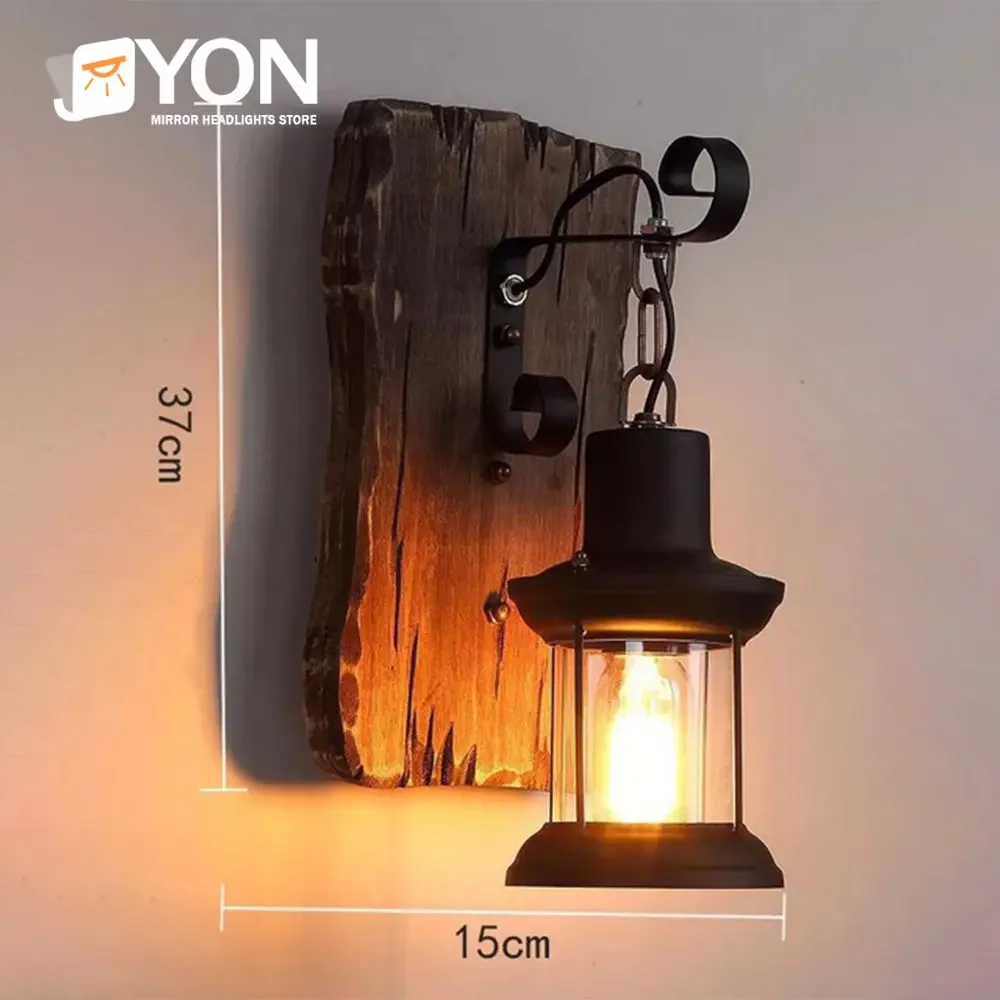 

American Country Retro Industrial Wood Light Bar Restaurant Aisle Corridor Wall Lamp Bedside Solid Wooden Art Sconce