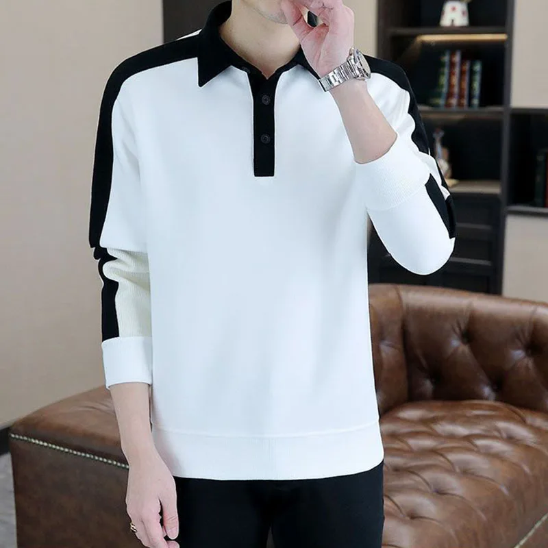 High Street Casual Men Autumn Sweatshirt Top Chic Turn-down Collar Long Sleeve Loose Winter Panelled Plus Fleece Pullover Hoodie 3