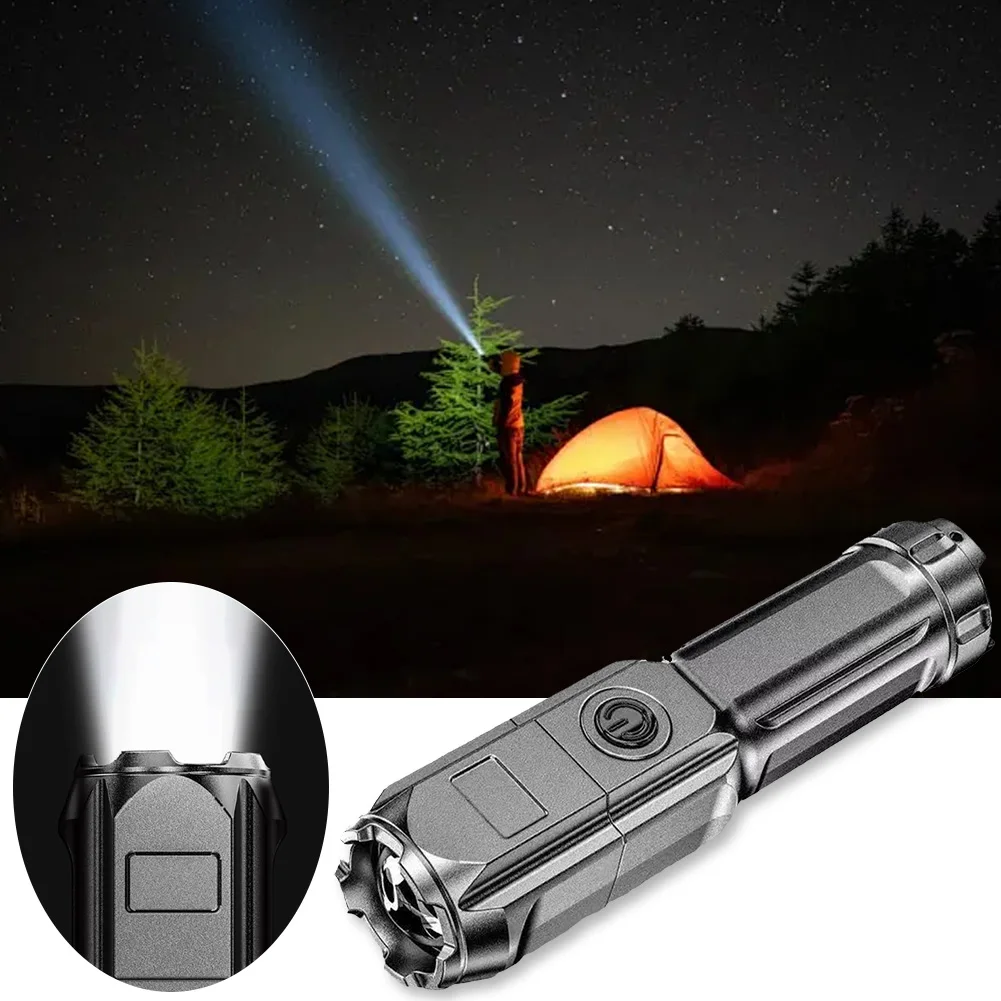 고출력 LED 손전등, USB 충전식 강한 빛, 매우 밝은 LED 손전등, 줌 가능, 야외 캠핑 하이킹 조명