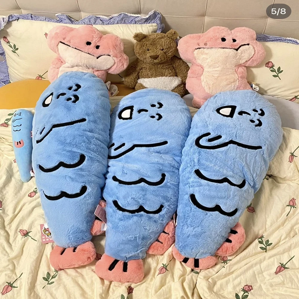 48CM Handsome Long Pillow Fish Plush Toy Blue Mouth Super Soft Sleeping Pillow For Children's Birthday Christmas Gift