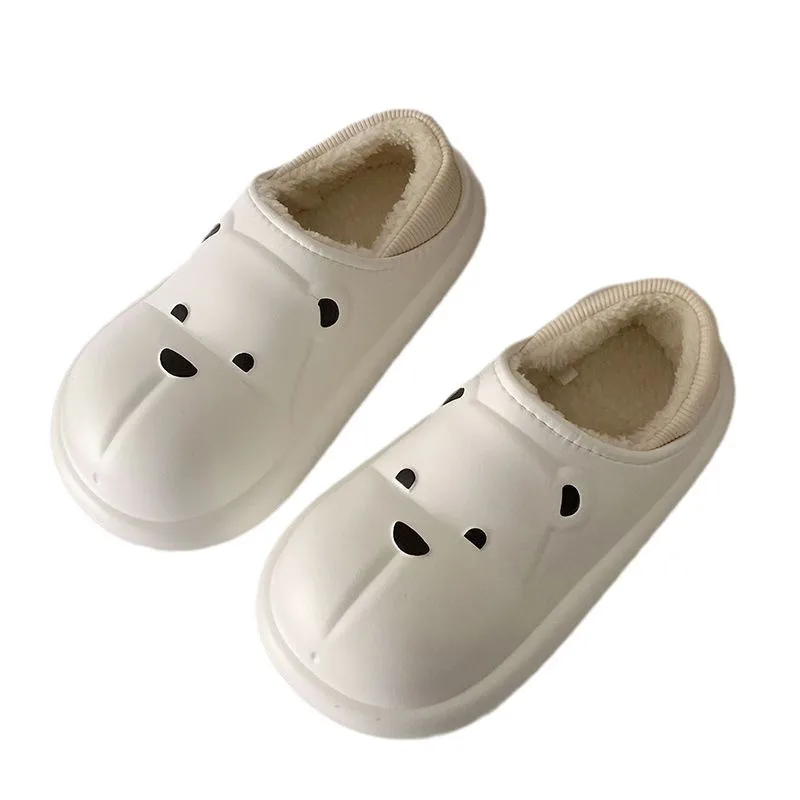 Waterproof Cotton Slippers For Women Autumn Winter 2023 Bear Indoor Home With Fleece Wrap Heel Thick Sole Warm Cotton Shoes
