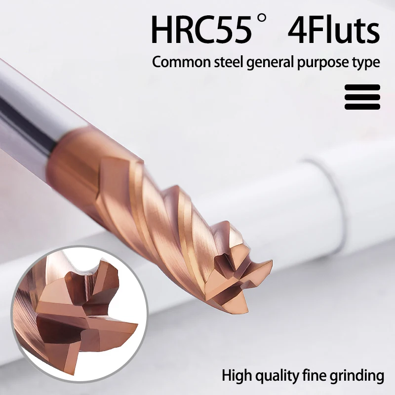 Carbide end mill KaKarot HRC55 1 2 4 5 6 8 10 12mm 4Flutes Milling Cutter Cutting Iron CNC Maching