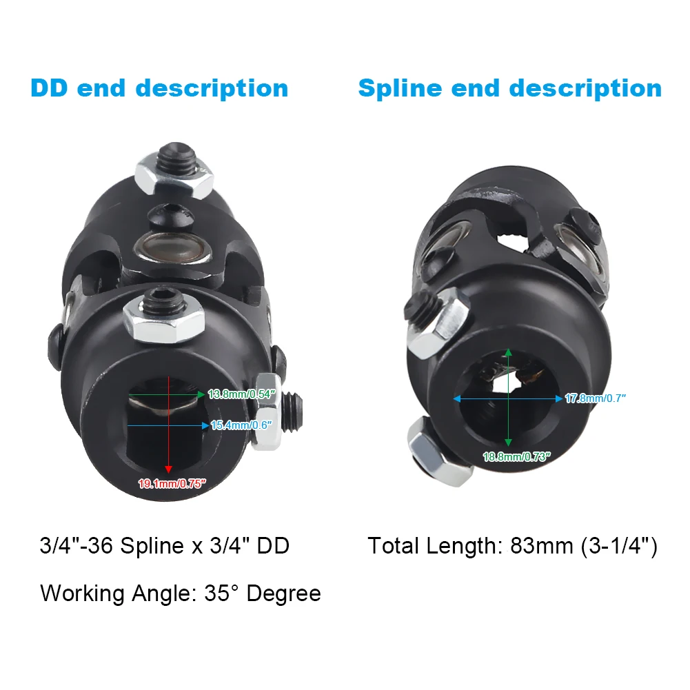 Universal U-Joint Single Steering Shaft 3/4-36 Spline to 3/4 DD For Car
