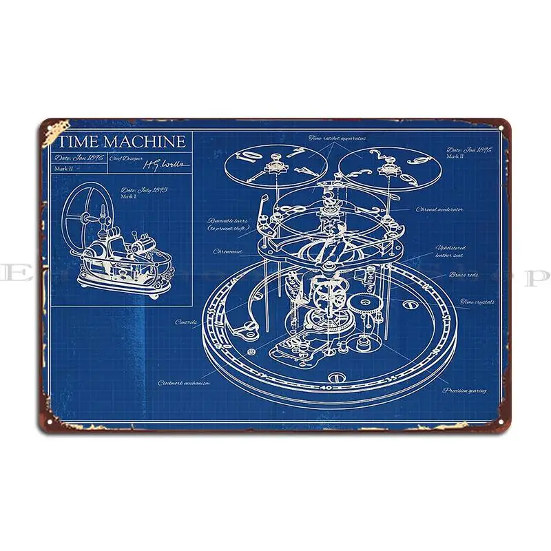 Time Machine Blueprint Metal Platform Custom Retro Wall Decor Home Wall Murale Tin Sign Poster