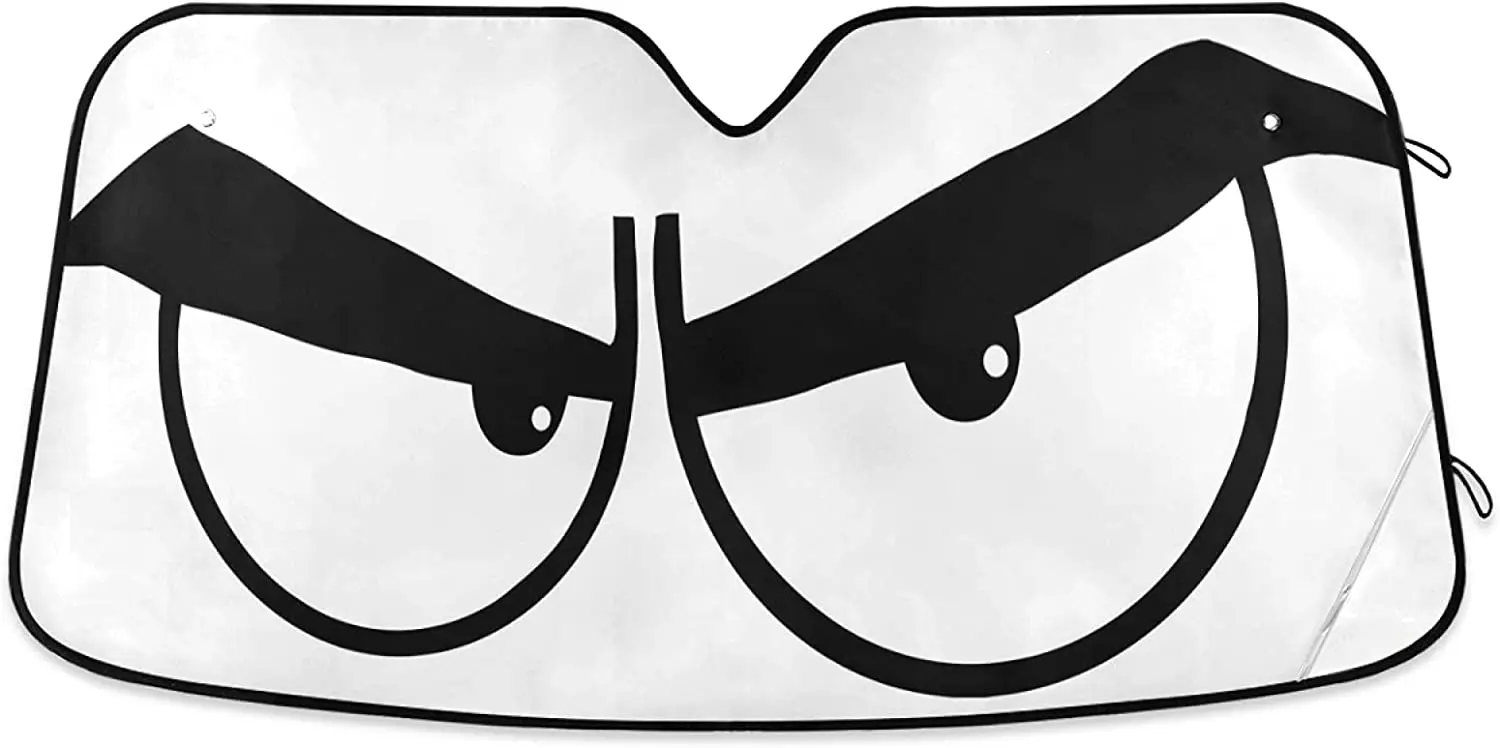 

Angry Cartoon Eyes Car Windshield Sunshades Sun Shade Reflective UV Rays Protector Keep Your Vehicle Cool Visor Cover Foldable R