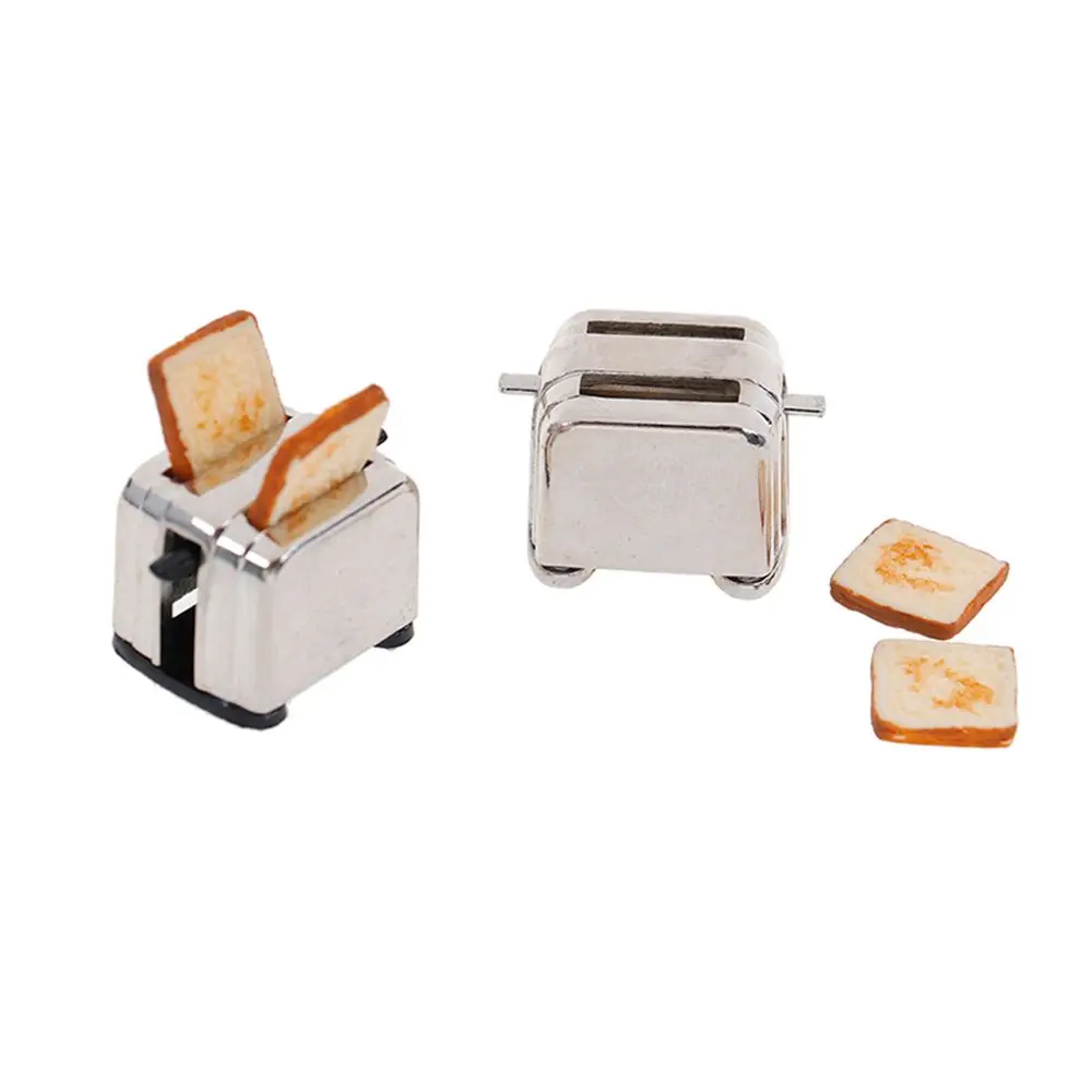 1:12 Scale Dollhouse Miniature Toaster Cute Simulation Food Decorations Mini Kitchen Toy With 2PCS Bread Doll Toast Machine 4