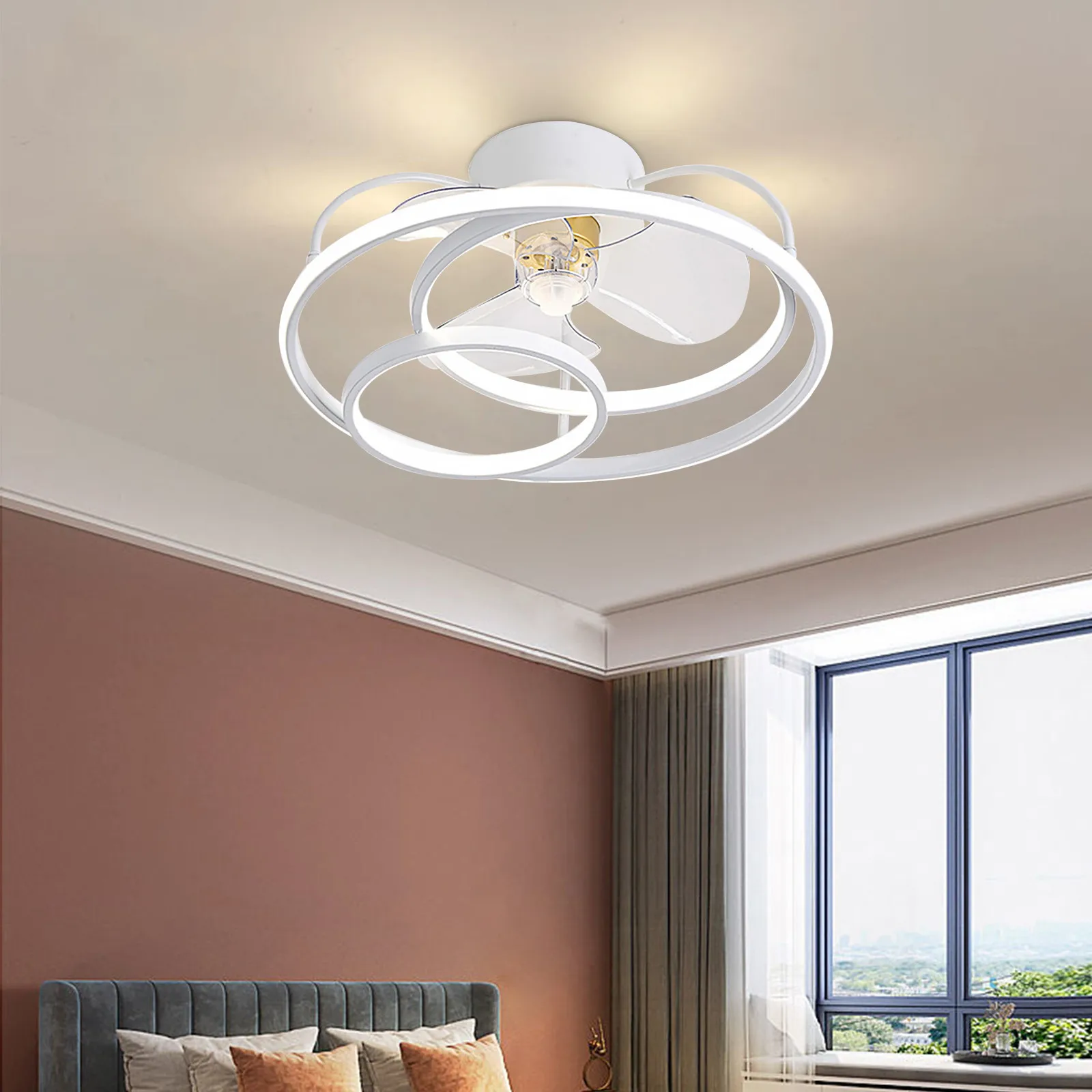 Modern Smart LED Ceiling Fan Lamp APP and Remote Control Adjustable Speed Dimmable for bedroom