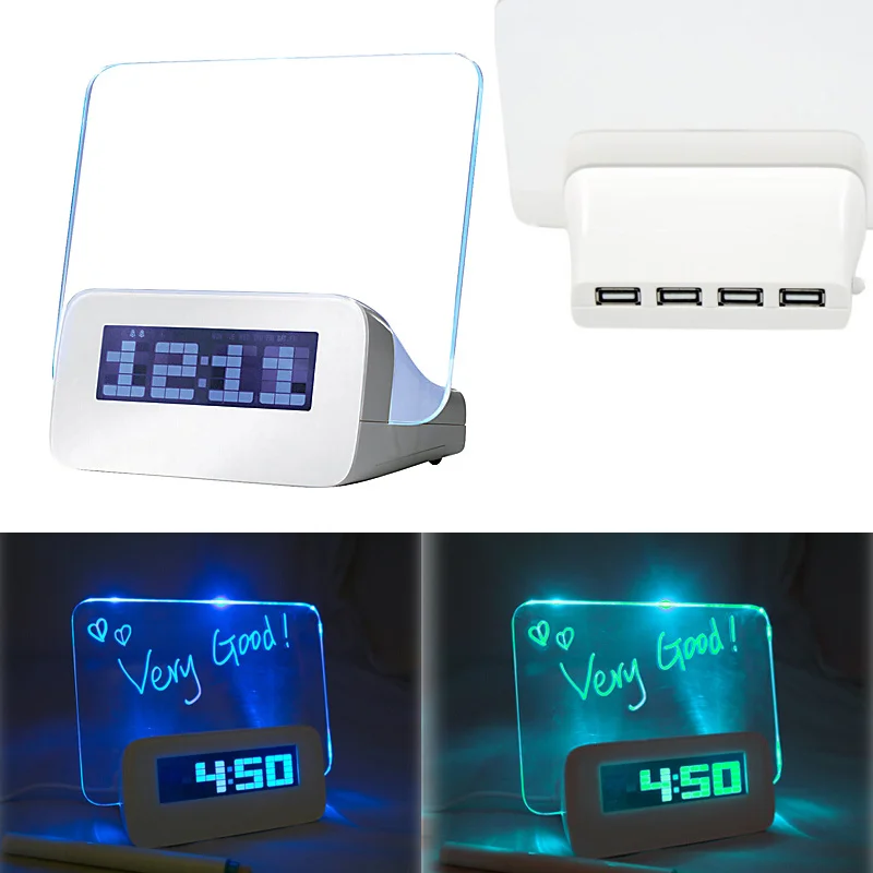 Digital Alarm Clock with Fluorescent Message Board and 4 USB Hub