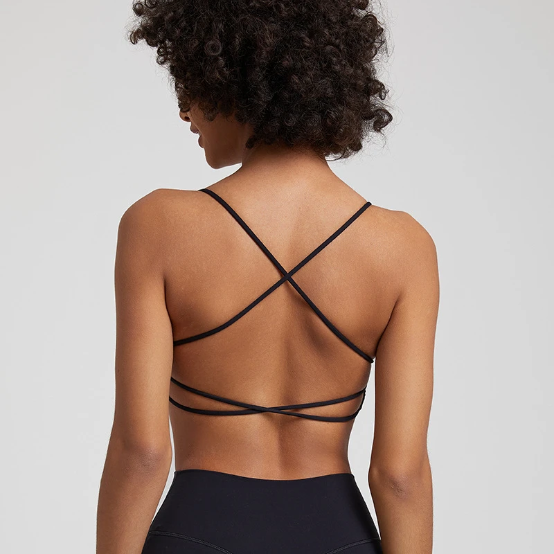 Women Sports Bra Sexy Cross Straps Back Fitness Bralette High Impact Gym Yoga Workout Crop Top Vest Push Up Running Underwear 2