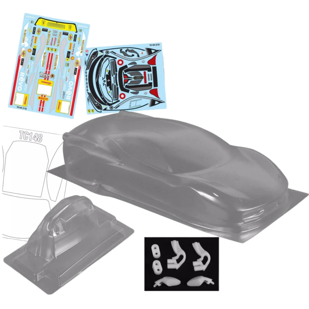 TC148 1/10 フェラーリ 458 クリア未塗装ポリカーボネートボディシェル