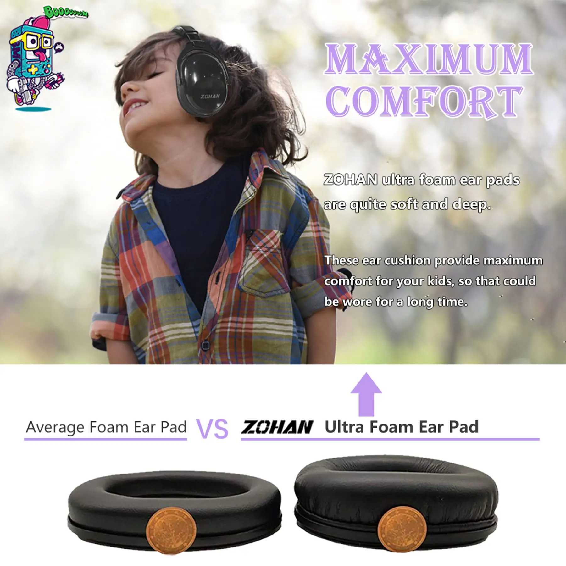 Zohan earmuffs passivos nrr 22db protetores de ouvido para ruído tático caça earmuff anti-ruído proteção de orelha para o miúdo