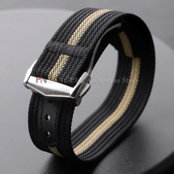 Durable Nylon Waterproof Watch Strap with Folding Buckle - Sporty and Stylish Wristband - 22mm (Black Gold)