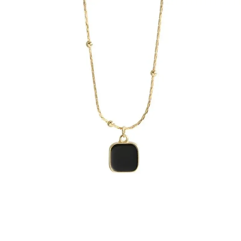 Stainless Steel Necklaces Black Exquisite Minimalist Square Pendant Choker Chains Fashion Necklace for Women Jewelry Party Gifts