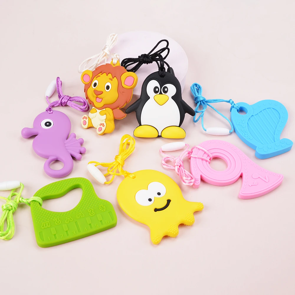 Kids Chew Necklace Baby Silicone Teether Sensory Chewy Pendant Oral Motor Toys Therapy Tools for Autism ADHD chidren's goods 6