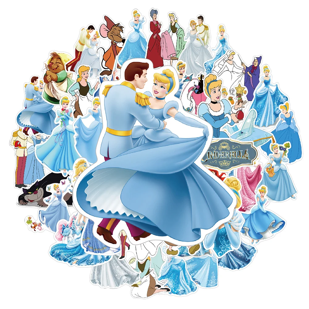 10/30/50pcs Disney Anime Cinderella Cartoon Stickers Decal DIY Scrapbooking Guitar Stationery Fridge Decoration Sticker Kids Toy