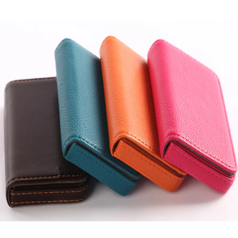 PU Leather Business Card Holder Magnetic Buckle Slim Pocket Large Capacity Portable Credit Case 1pc
