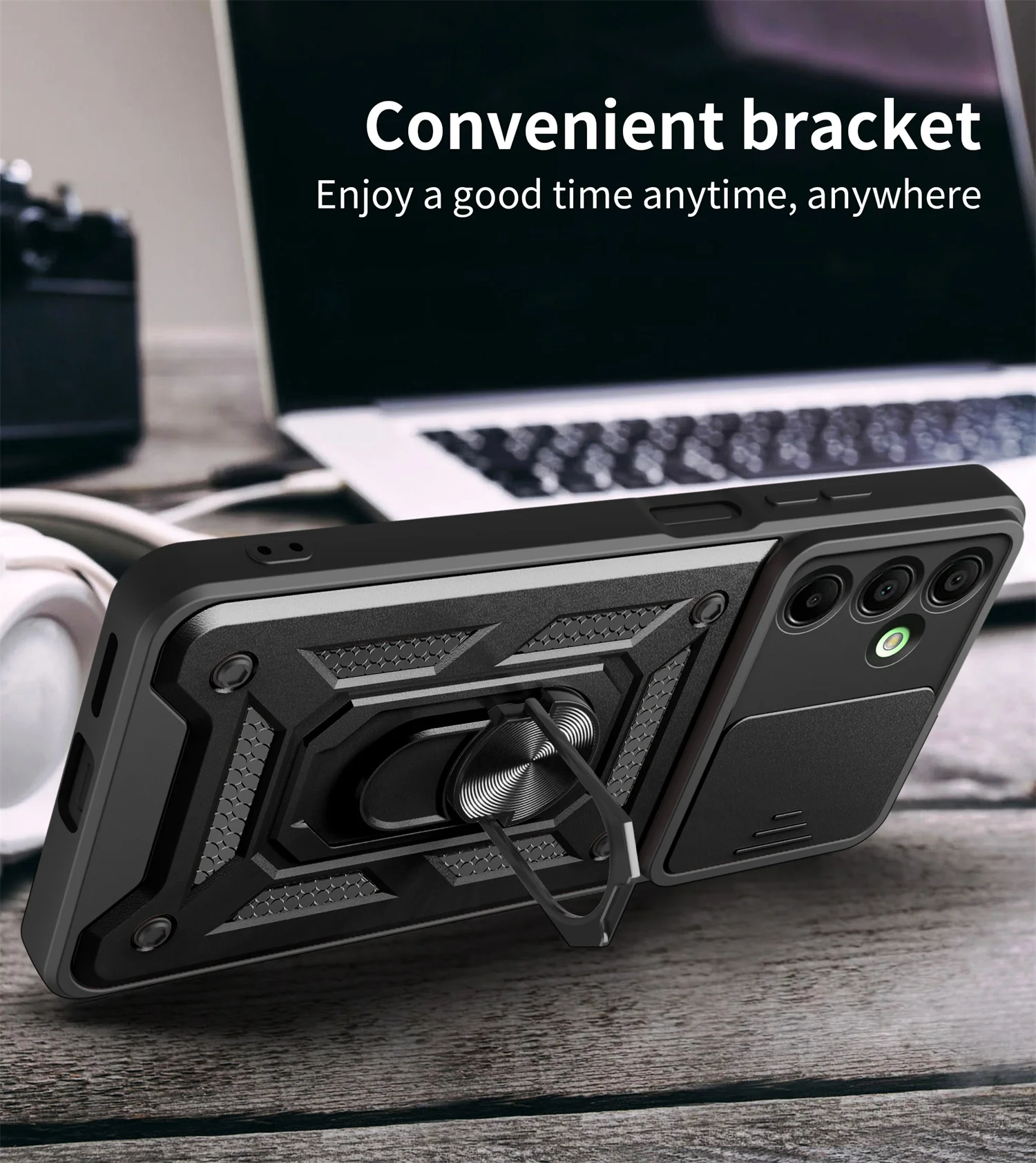 Shockproof Armor Phone Case with Magnetic Ring Stand Holder - Durable Back Cover