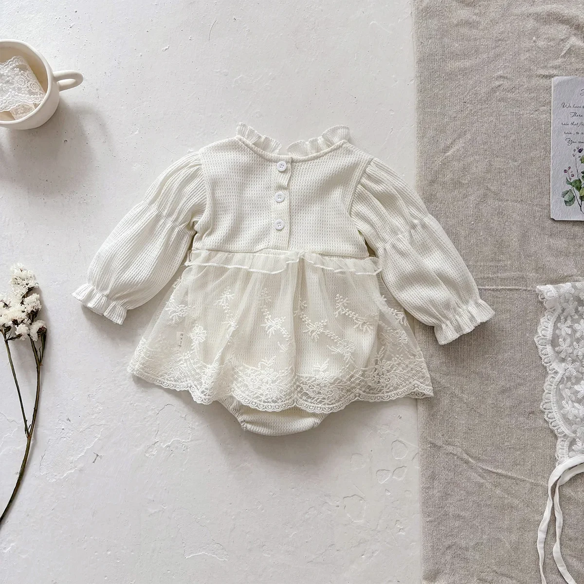 Spring Cotton Romper for Baby Girls Mesh Wrap Baby Girl Outfit One-Month-Old Princess Suit Clothes Cotton Romper