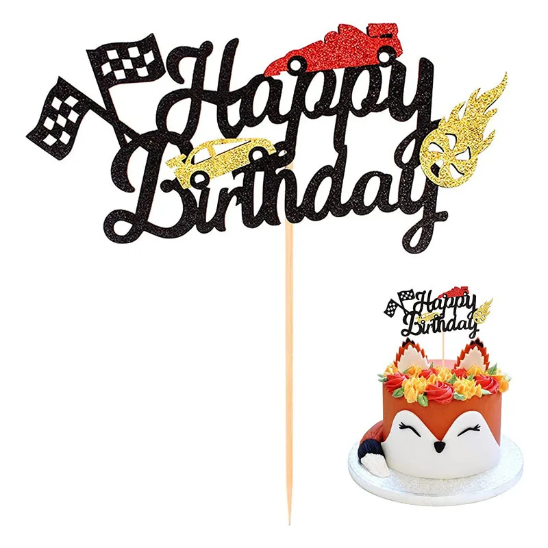 

Theme Cars Happy Birthday Cake Topper Man Boy Birthday Cake Flags Kids Car Games Party Decoration Supplies
