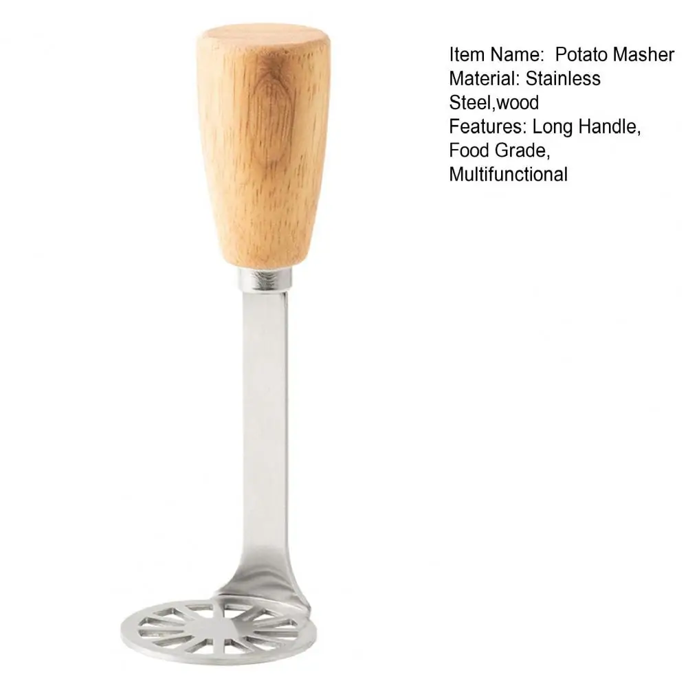 Stainless Steel Potato Masher Standing Wooden Handle Manual Carrot Avocado Vegetable Food Mashing Tool Kitchen Baking Gadgets