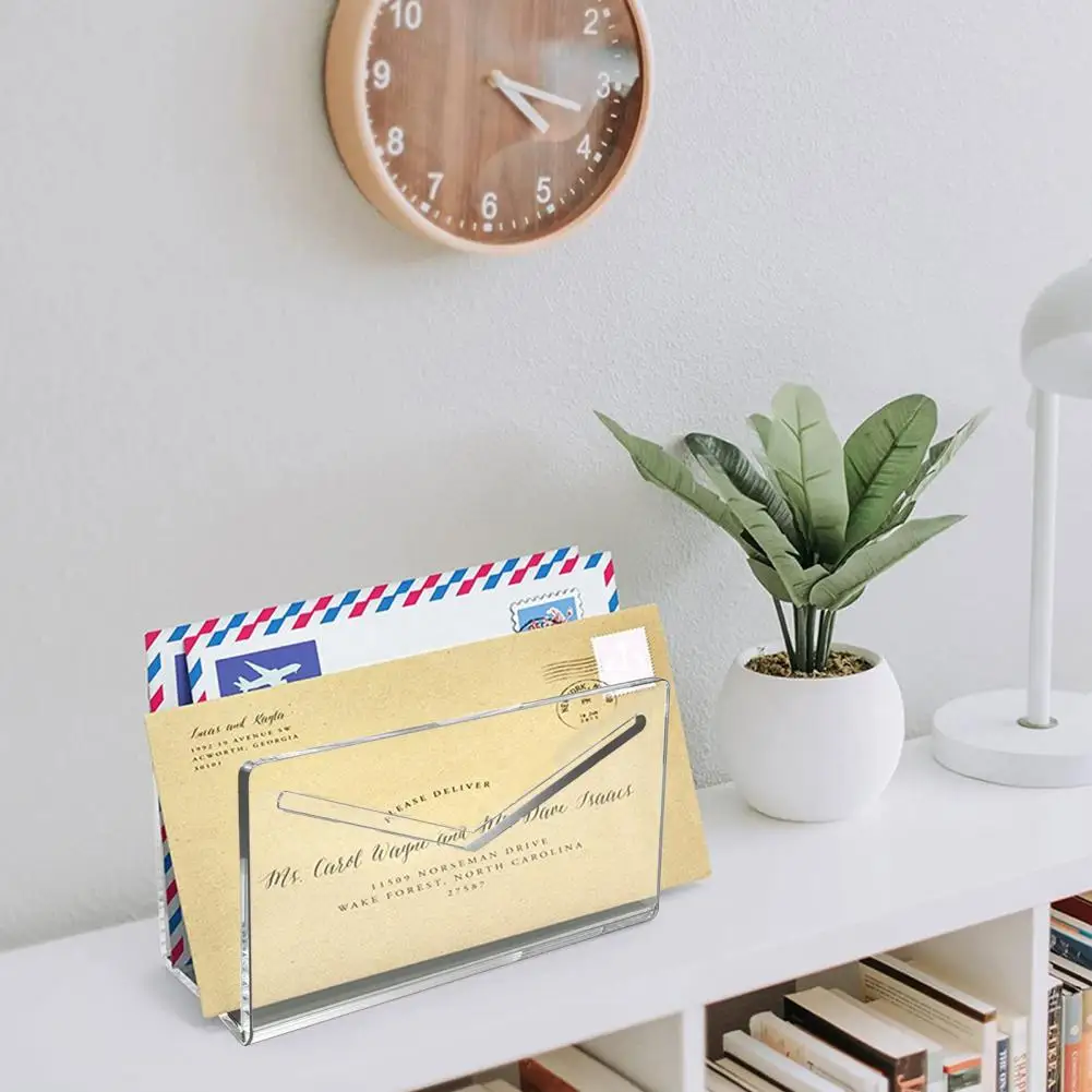 Acrylic Mail Holder Clear File Letter Organizer Smooth Edge Burr-Free Lightweight Countertop Vertical Envelope Mail Holder